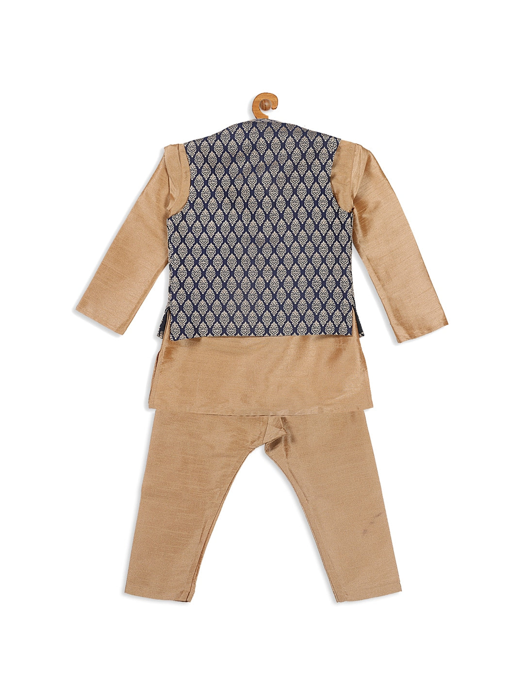 Sishu Boy's Gold-Toned & Blue Kurta With Pyjama & Nehru Jacket