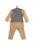 Sishu Boy's Gold-Toned & Blue Kurta With Pyjama & Nehru Jacket