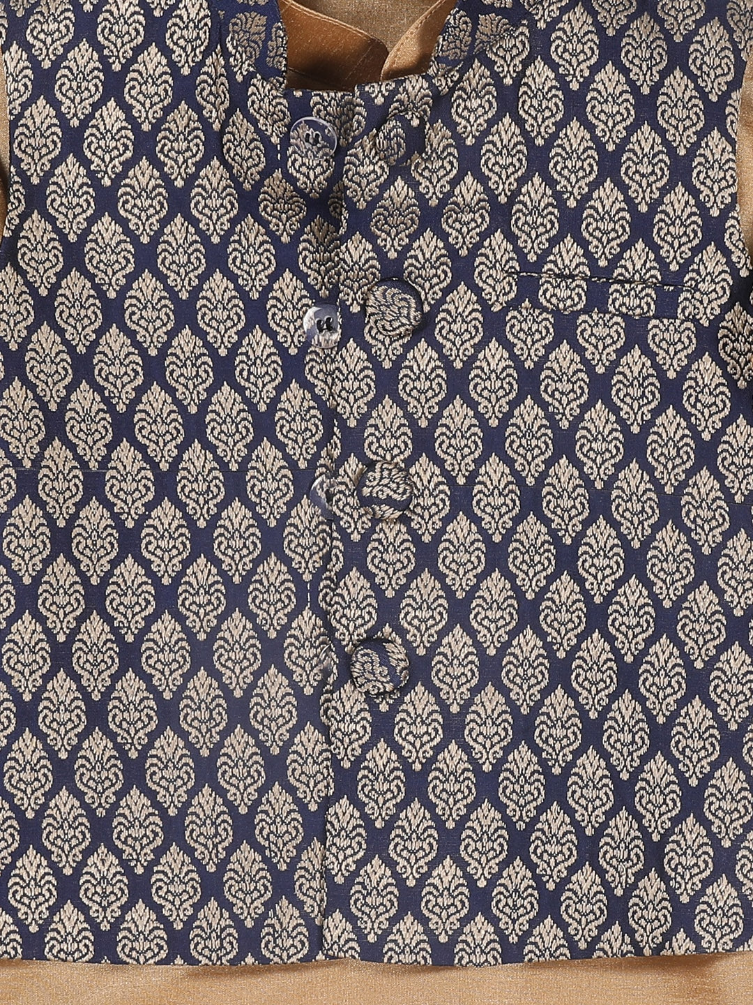 Sishu Boy's Gold-Toned & Blue Kurta With Pyjama & Nehru Jacket