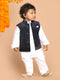 Boy's Navy Blue & White Printed Velvet Nehru Jacket