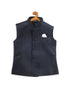 Boy's Navy Blue & White Printed Velvet Nehru Jacket