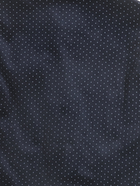 Boy's Navy Blue & White Printed Velvet Nehru Jacket