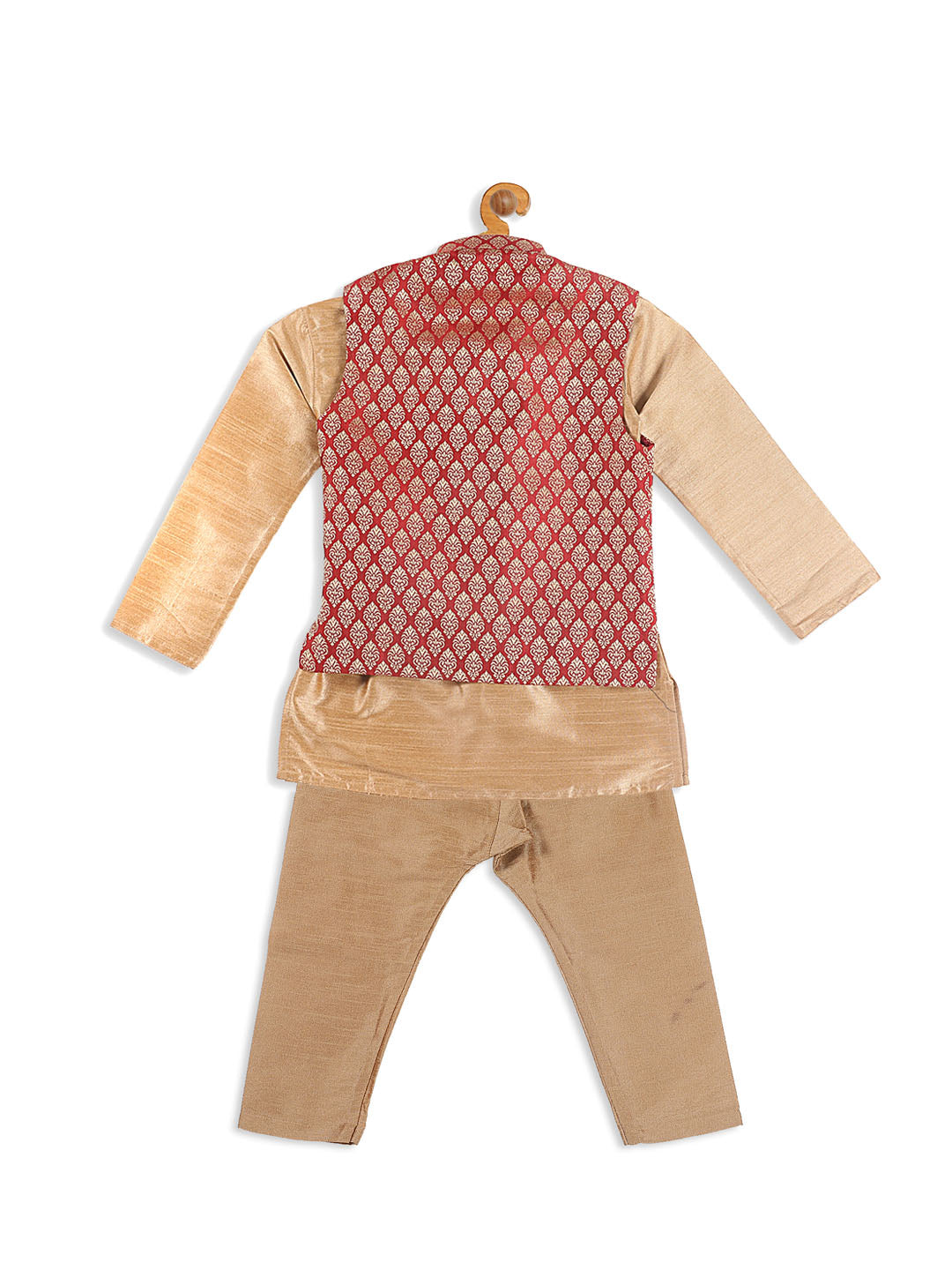 Sishu Boy's Maroon Jacket And Rose Gold Ethnic Kurta With Pyjama Set