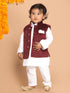 Sishu Boy's Maroon Polka Dots Print Velvet Nehru Jacket