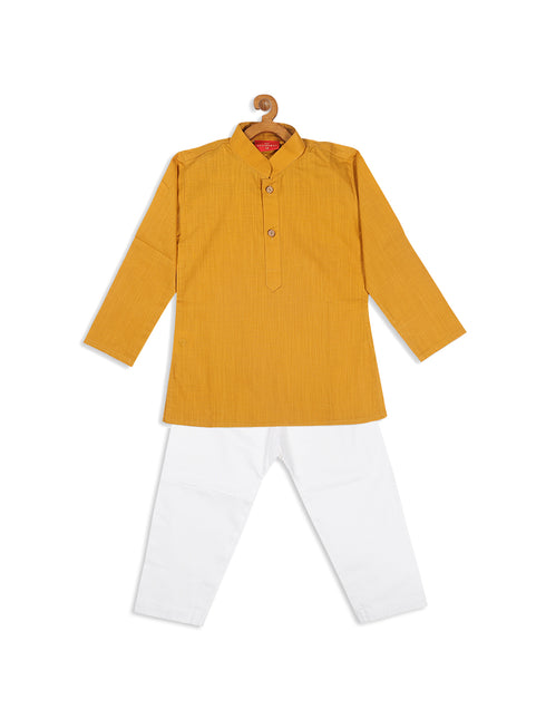 Sishu Boy's Mustard Yellow Kurta With White Pyjama Set