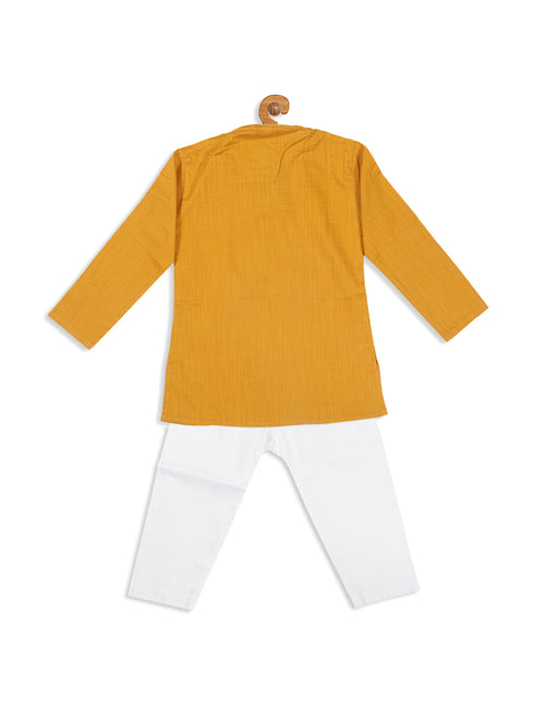 Sishu Boy's Mustard Yellow Kurta With White Pyjama Set