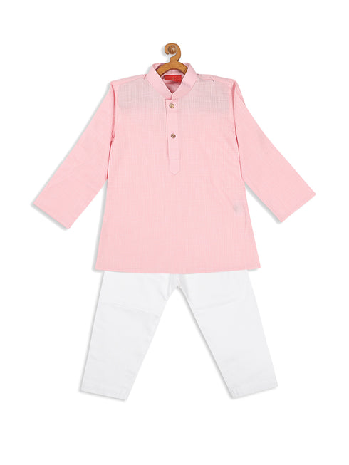 Sishu Boy's Pink Solid Kurta With White Pyjama Set