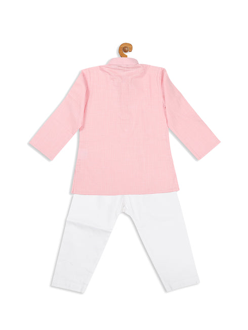 Sishu Boy's Pink Solid Kurta With White Pyjama Set