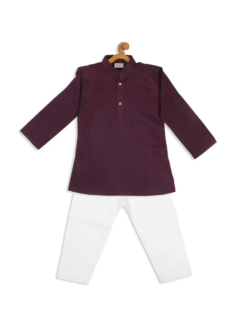 Sishu Boy's Purple Kurta And White Pyjama Set