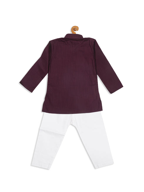 Sishu Boy's Purple Kurta And White Pyjama Set