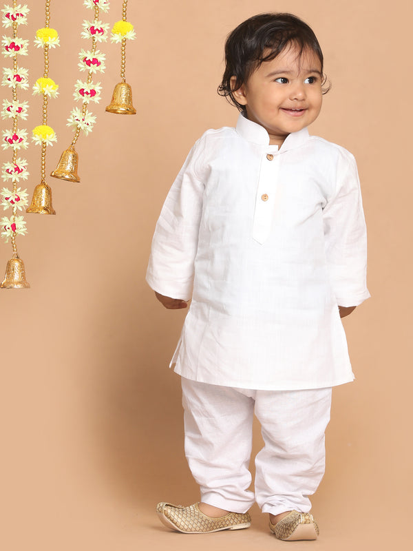 Boy's White Kurta With White Pyjama Set