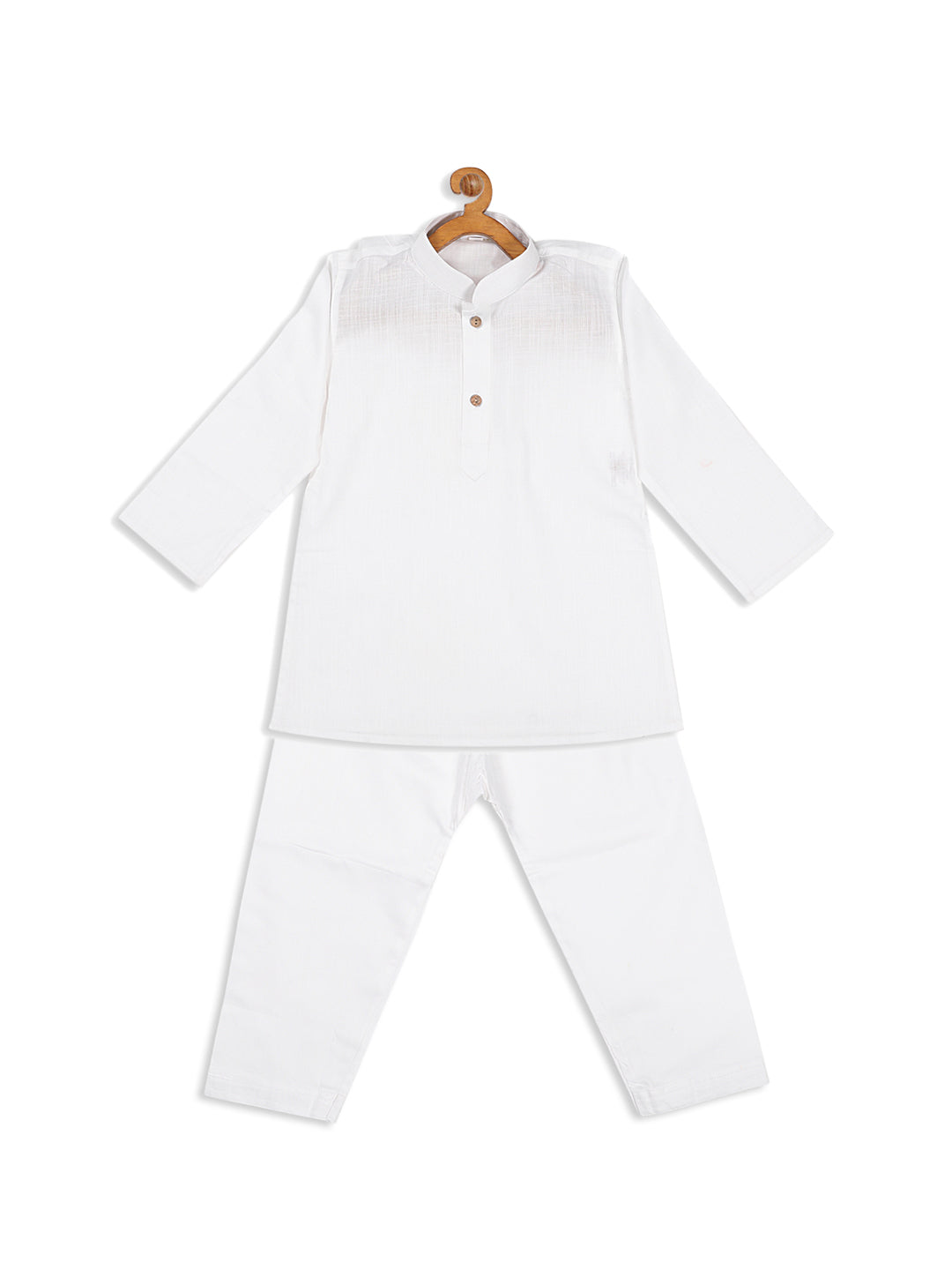 Boy's White Kurta With White Pyjama Set
