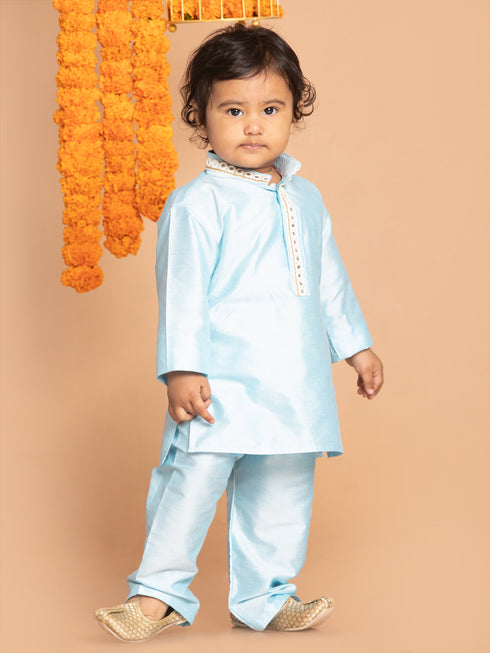 Sishu Boy's' Aqua Blue Viscose Kurta And Pyjama Set