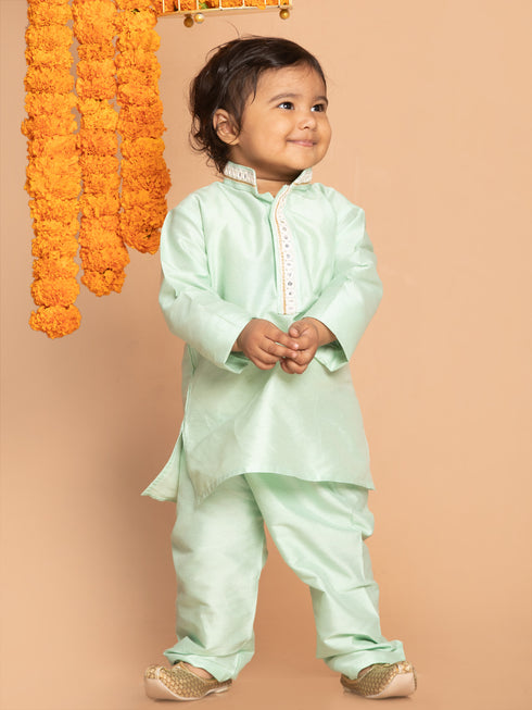 Sishu Boy's' Green Viscose Kurta And Pyjama Set