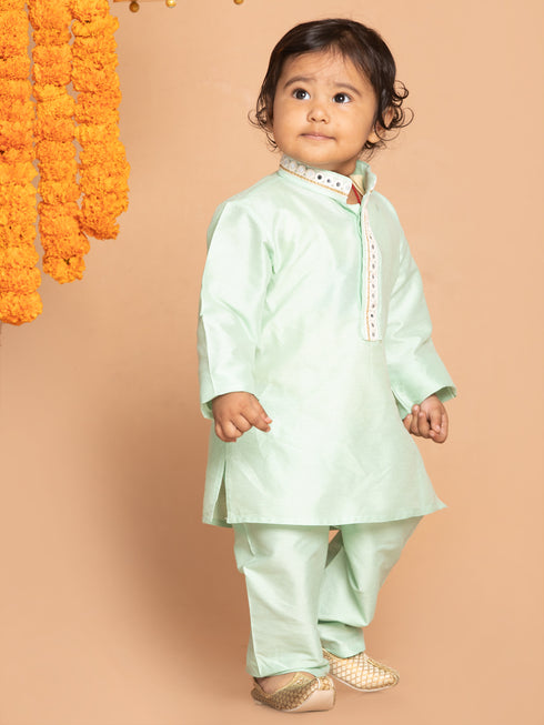 Sishu Boy's' Green Viscose Kurta And Pyjama Set