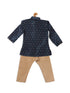 Boy's Blue Woven Design Kurta And Rose Gold Pyjama Set