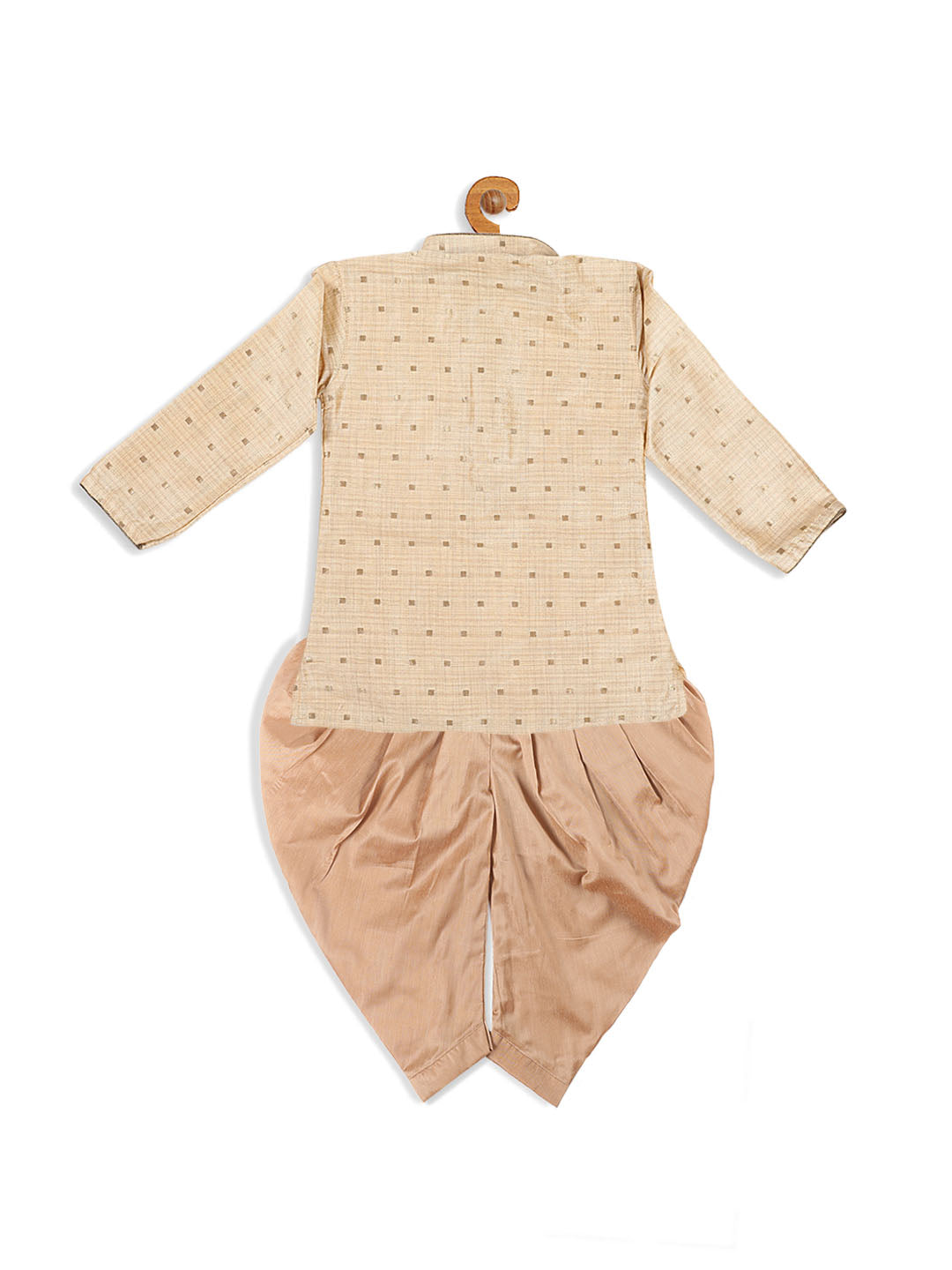 Boy's Gold Woven Design Kurta With Dhoti Set