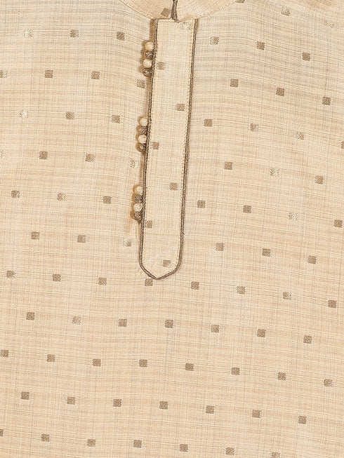 Boy's Gold Woven Design Kurta With Dhoti Set