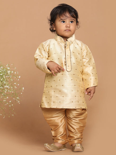 Sishu Boy's Gold-Toned Woven Kurta With Pyjama Set