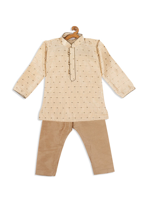 Sishu Boy's Gold-Toned Woven Kurta With Pyjama Set