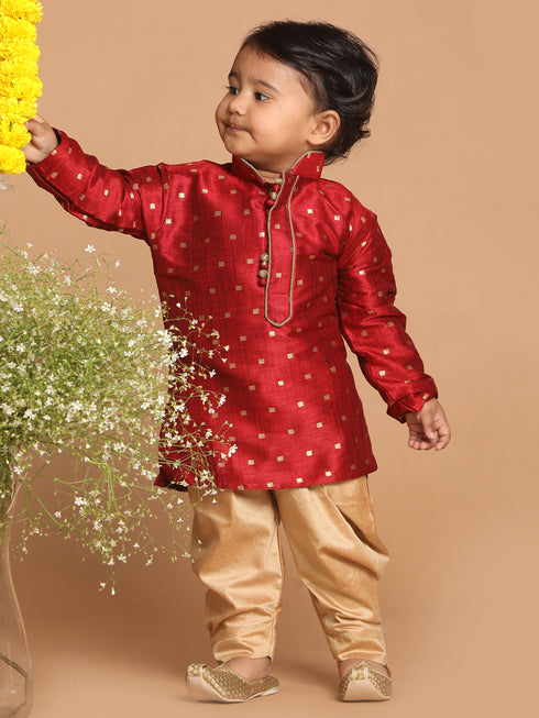 Boy's Maroon Kurta With Dhoti Pant Set