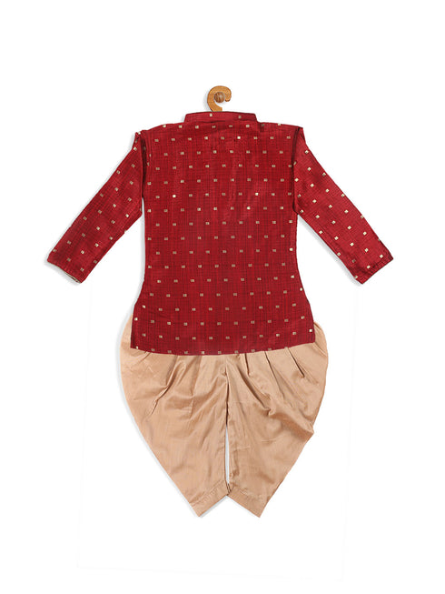 Boy's Maroon Kurta With Dhoti Pant Set