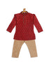 Sishu Boy's Maroon Woven Design Kurta With Rose Gold Pyjama Set