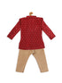 Sishu Boy's Maroon Woven Design Kurta With Rose Gold Pyjama Set