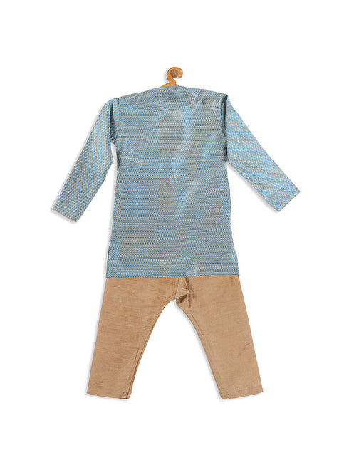 Sishu Boy's Blue Woven Kurta With Rose Gold Pyjama Set