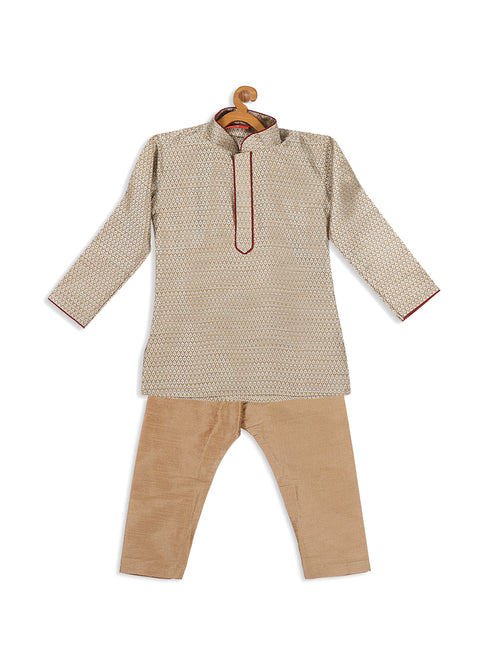 Sishu Boy's Beige Kurta With Pyjama Set