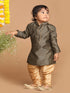 Sishu Boy's Black Woven Kurta And Rose Gold Pyjama Set