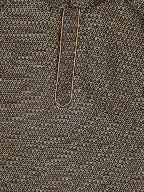 Sishu Boy's Black Woven Kurta And Rose Gold Pyjama Set