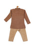 Sishu Boy's Maroon Woven Design Kurta With Rose Gold Pyjama Set