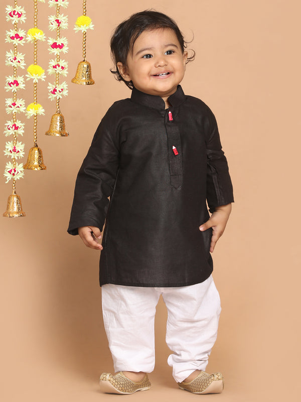 Boy's Black Kurta With White Pyjama Set