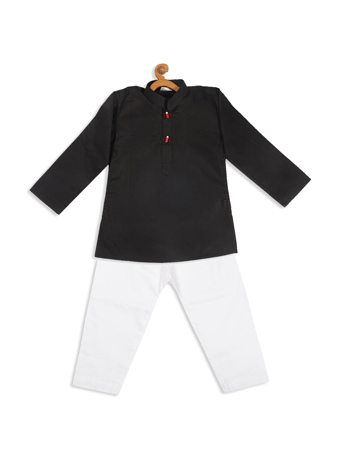 Boy's Black Kurta With White Pyjama Set