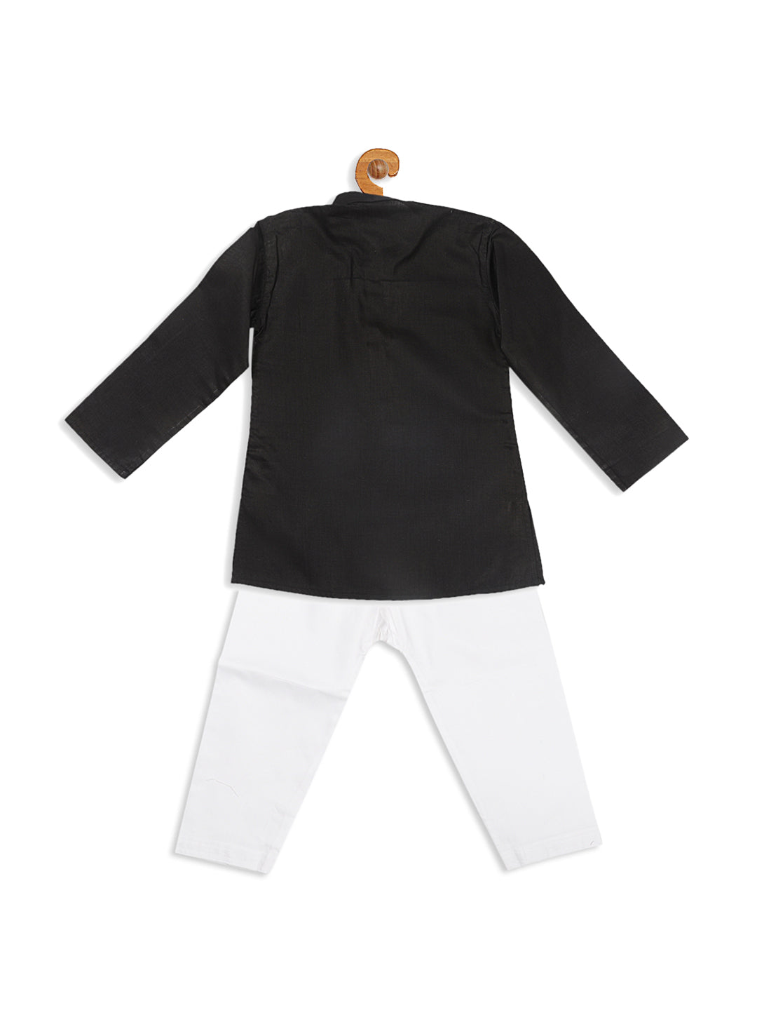 Boy's Black Kurta With White Pyjama Set