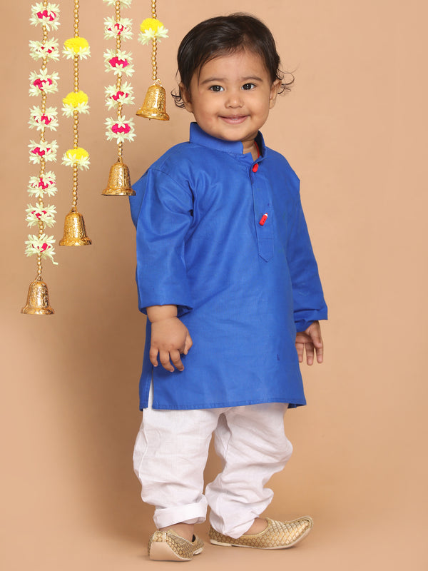 Boy's Blue Kurta With White Pyjama Set