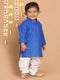 Boy's Blue Kurta With White Pyjama Set