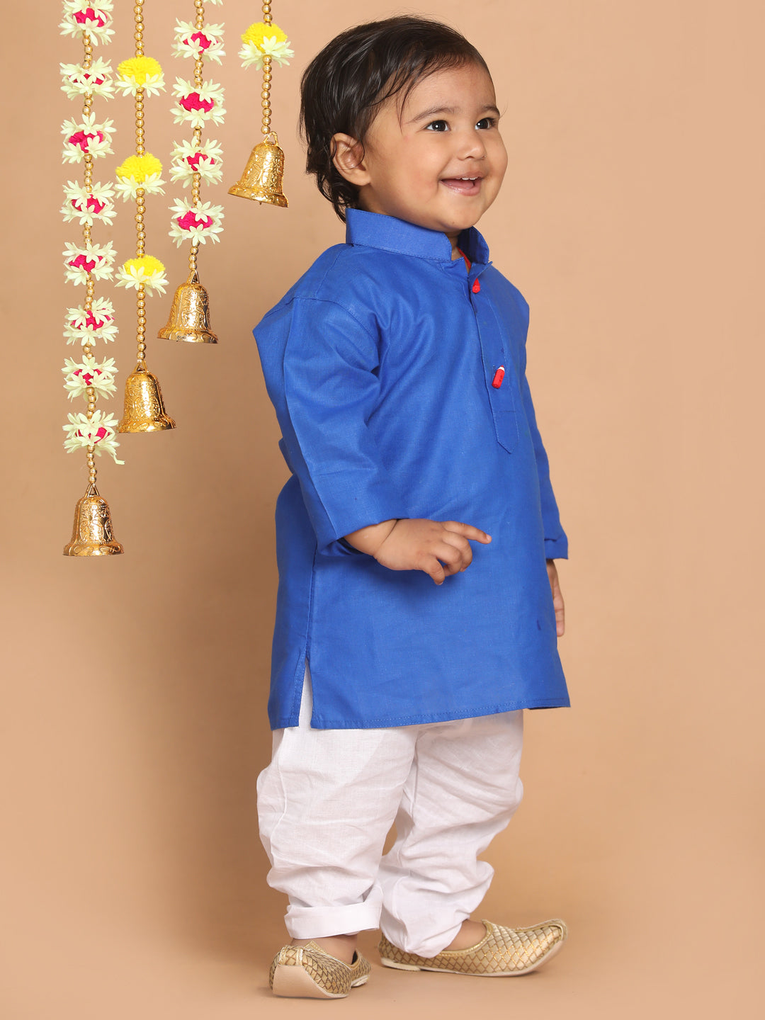 Boy's Blue Kurta With White Pyjama Set