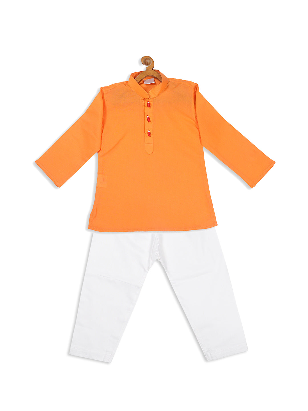 Boy's Orange Color Kurta With White Pyjama Set