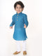 Boy's Aqua Blue And White Pure Cotton Kurta