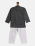 Boy's Black And White Pure Cotton Kurta Pyjama Set
