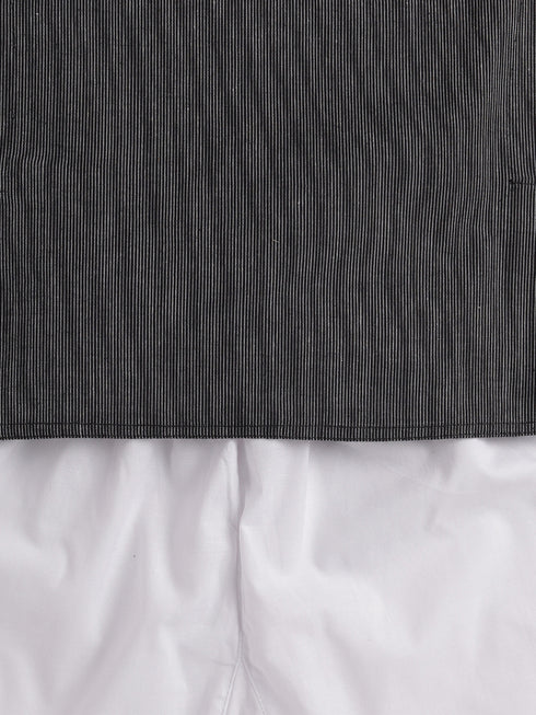 Boy's Black And White Pure Cotton Kurta Pyjama Set