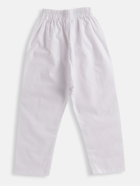 Boy's Black And White Pure Cotton Kurta Pyjama Set