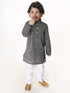 Boy's Black And White Pure Cotton Kurta Pyjama Set