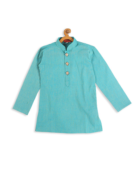 Boy's Green Striped Pure Cotton Kurta