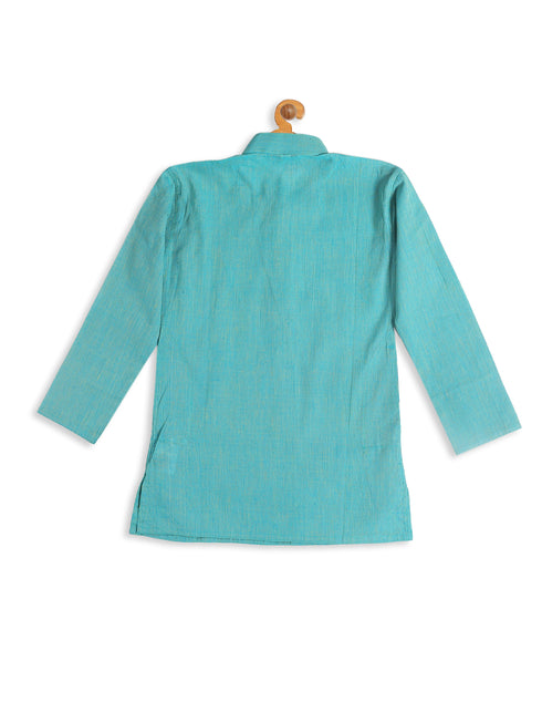 Boy's Green Striped Pure Cotton Kurta