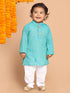 Boy's Green Striped Pure Cotton Kurta