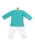 Boy's Blue Pure Cotton Kurta With White Pyjama Set