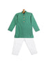 Boy's Green Striped Pure Cotton Kurta With Pyjama Set